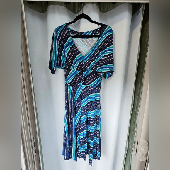 Plenty by Tracy Reese Blue Wave Pattern Cowl Frock Dress - Lined - Size L - Picture 4 of 9